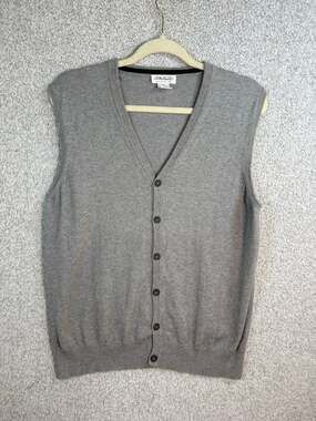 Piattelli Men's M Gray Cashmere Cotton Sweater Vest Button Front Preppy